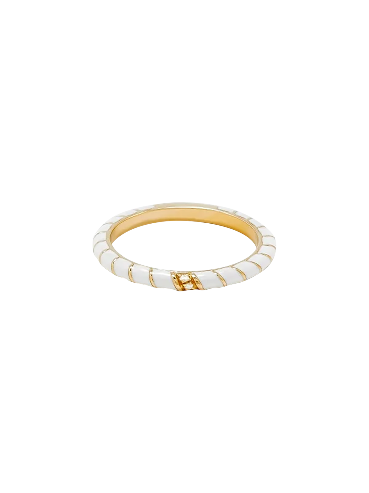 Mini twisted wedding ring white enamel yellow gold